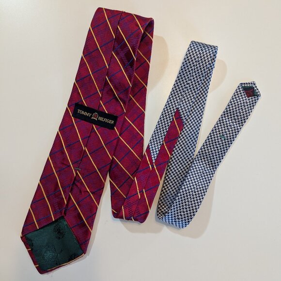 Vintage Tommy Hilfiger Striped Red, Yellow and Blue Silk Tie - Made in USA - Picture 1 of 9